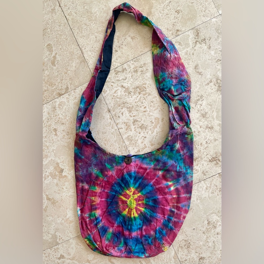 Boho Tie Dye Cotton Crossbody Hobo Bag In Pink AND Blue Brand New - Picture 7 of 13